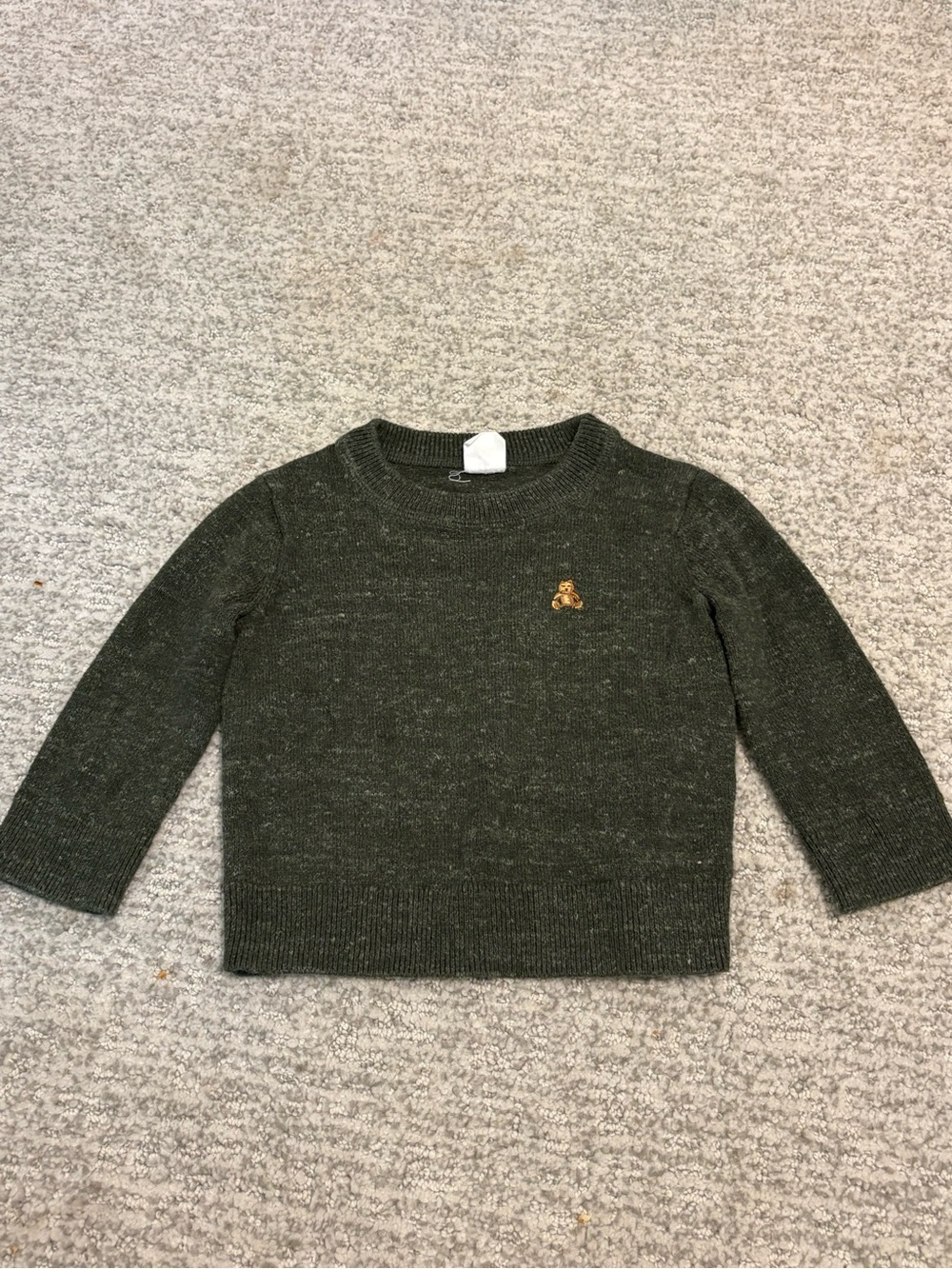 GAP Olive Green Knit Sweater with Bear Embroidery